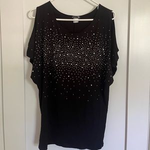 Venus black cut out short sleeve to with sparkly applique